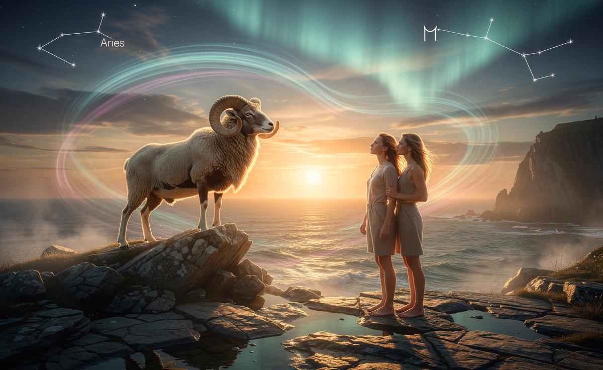 Illustration von den Sternzeichen Widder und Zwillinge, die am 21. März 2026 eine Welle positiver Veränderungen erleben