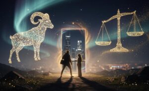 Illustration von [zwei Sternzeichen, Widder und Waage, die am 24. März 2026 ungeahnte Möglichkeiten anziehen]