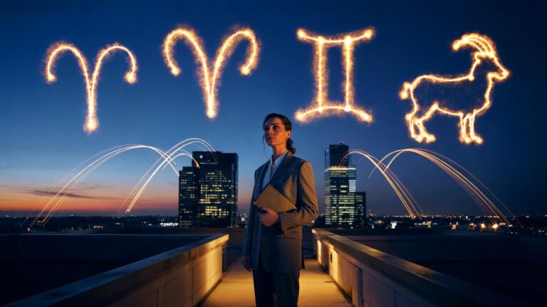 Illustration von vier Sternzeichen, die am 19. März 2026 neue berufliche Chancen anziehen