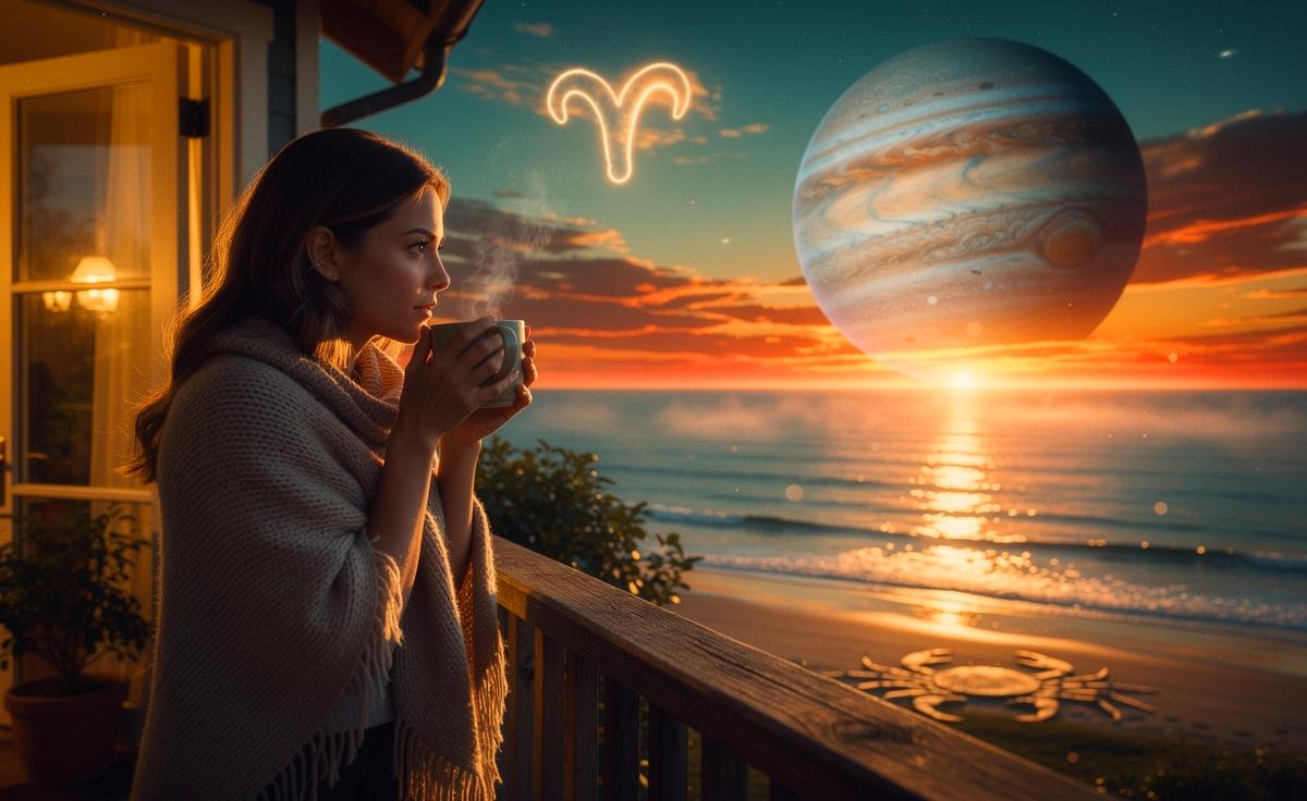 Illustration von Jupiters entfalteter Energie im Krebs, der Sonne im Widder und dem täglichen Horoskop am 21. März 2026