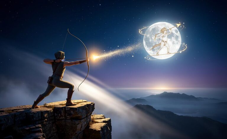 Illustration von dem Mond im Sternzeichen Schütze am 23. März 2026