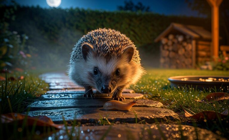 Illustration von einem Igel im Garten bei der natürlichen Schädlingsbekämpfung