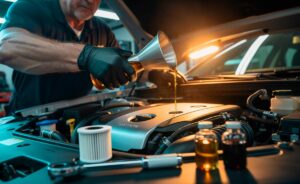 Illustration von einem Kfz-Mechatroniker, der zeigt, warum regelmäßige Ölwechsel die Lebensdauer des Motors verlängern