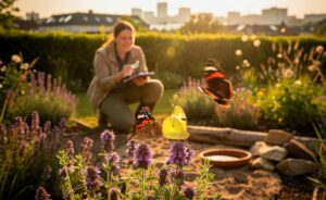Illustration von einem Ökologen, der erklärt, warum Schmetterlingsgärten natürliche Lebensräume fördern