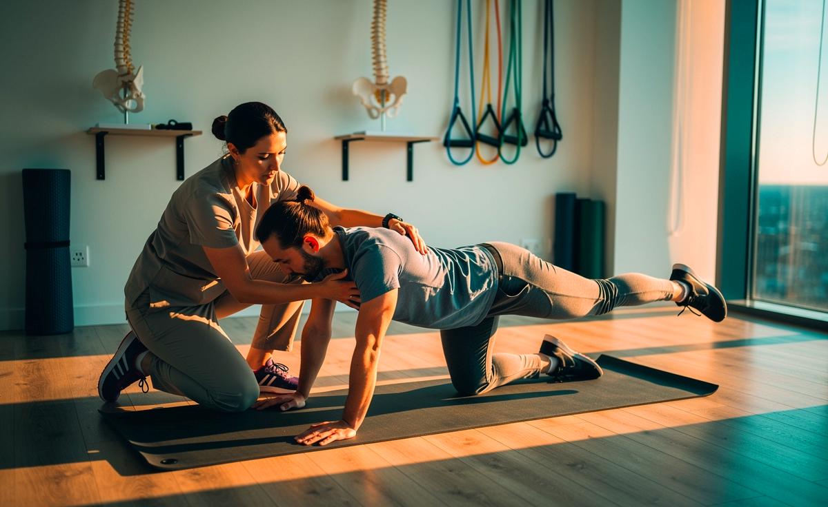 Ein Physiotherapeut zeigt, wie eine 5-Minuten-Übung Rückenschmerzen langfristig lindern kann.