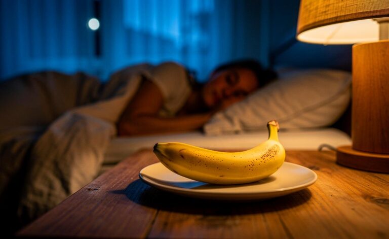 Illustration von einer abendlichen Banane als schlaffördernder Snack zur Verbesserung der Schlafqualität