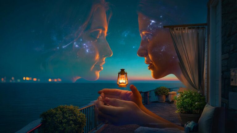 Illustration von einem Liebeshoroskop zum 19. März 2026 mit Veränderungen, Nähe und dem Übergang vom Zeichen Fische zum Zeichen Widder