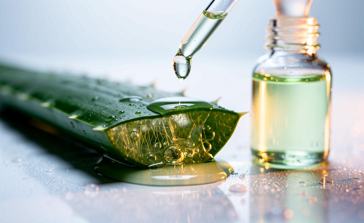 Illustration von Aloe‑Vera‑Gel in kosmetischen Produkten und seiner bewährten Wirksamkeit