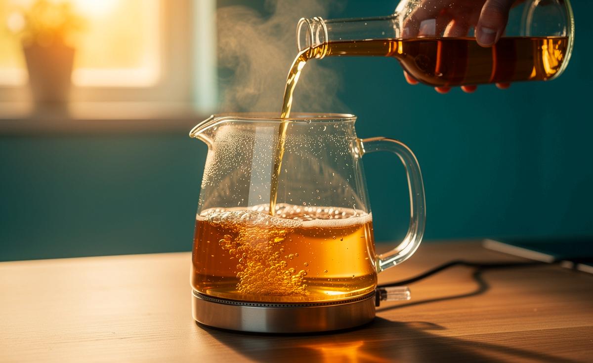 Illustration von der Essig-Entkalkung eines Wasserkochers