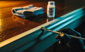 Illustration von visuell verfügbaren Pinselrändern und wachssicherem Auftrag auf gewachster Oberfläche