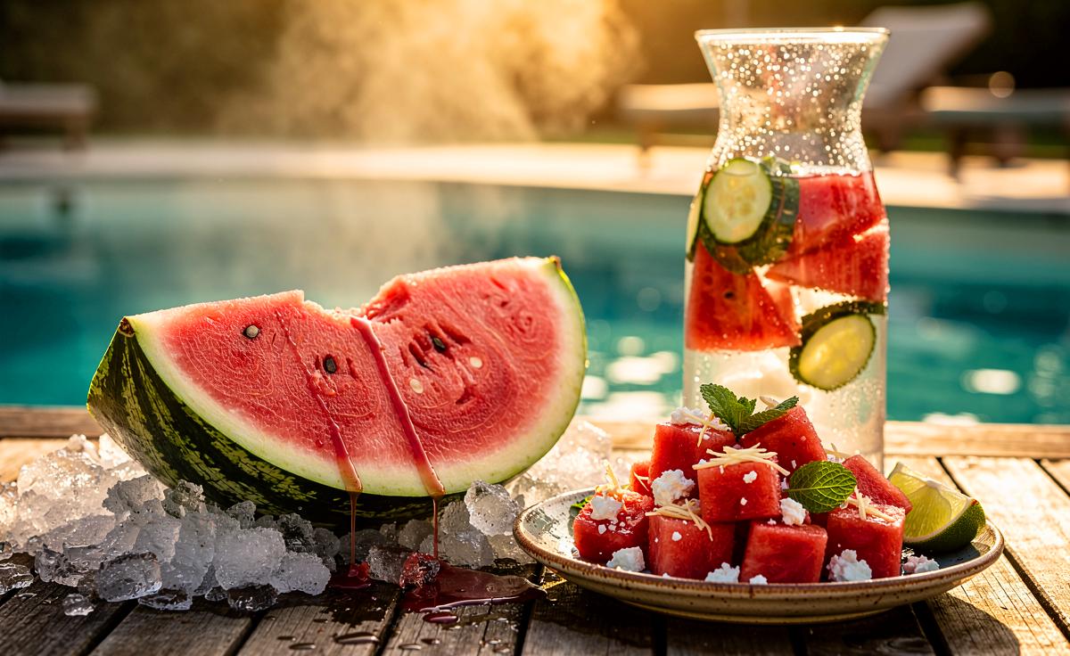 Illustration von Wassermelonen als perfektes Sommerobst zur natürlichen Kühlung des Körpers