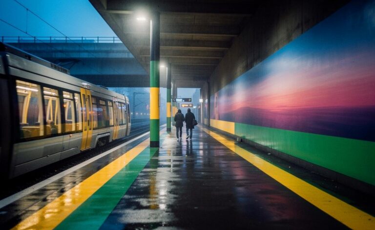 Illustration von Himmelsstreifen an Fassaden und Programmanstrichen in Verkehrsanlagen zur klaren Orientierung und atmosphärischen Aufwertung