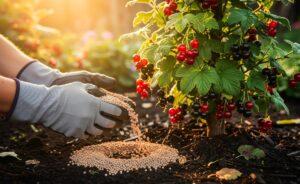 Illustration von der richtigen Düngung von Johannisbeersträuchern für große Früchte und gesunde Sträucher